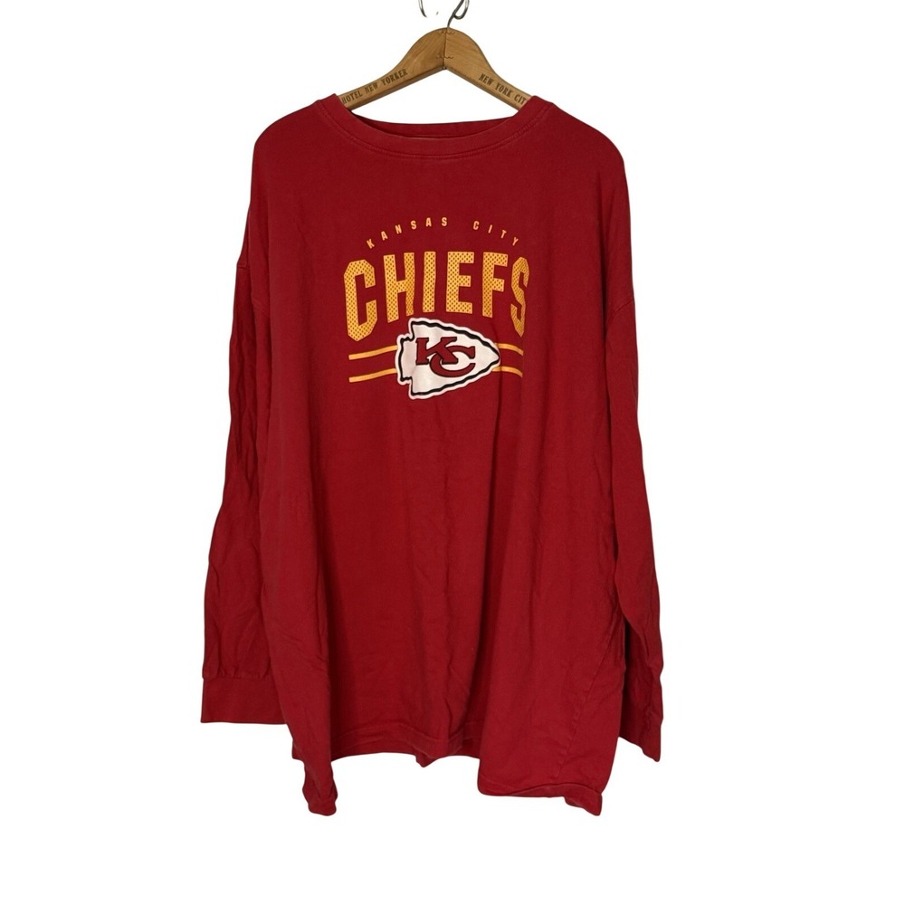 Kansas City Chiefs Long Sleeve T Shirt Men's 4XL Red 100% Cotton NFL Football